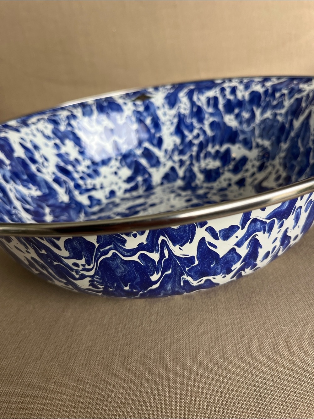 Golden Rabbit Blue Splatter Enamelware Bowl - Picture 2 of 6